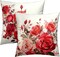 Red Roses Throw Pillow Covers 18x18 Inch Set of 2, Valentine's Day Decorative Pillow Case Beautiful Bouquet Flower Cushion Cover for Couch Sofa Wedding Anniversary Decor Gift